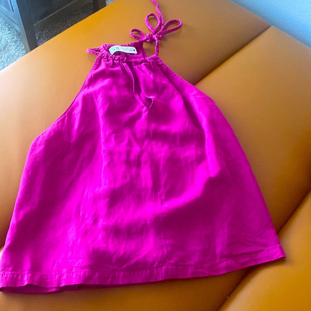 Zara tie neck linen blouse